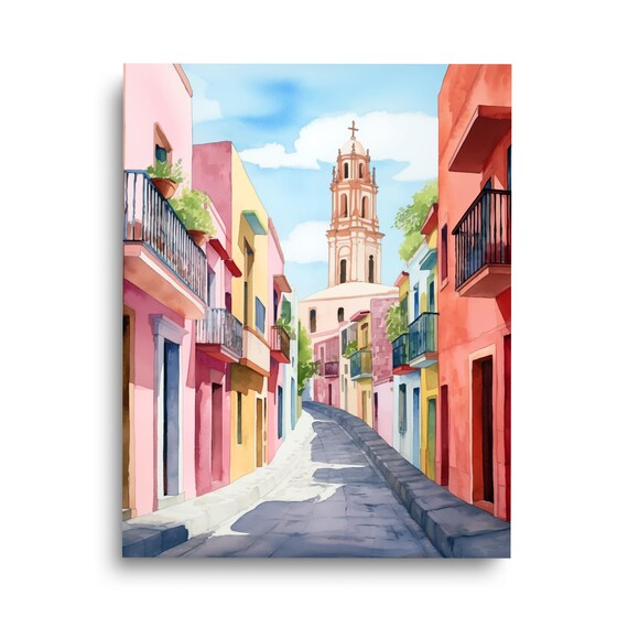 Guanajuato Mexico Colorful Street Watercolor Cityscape Poster