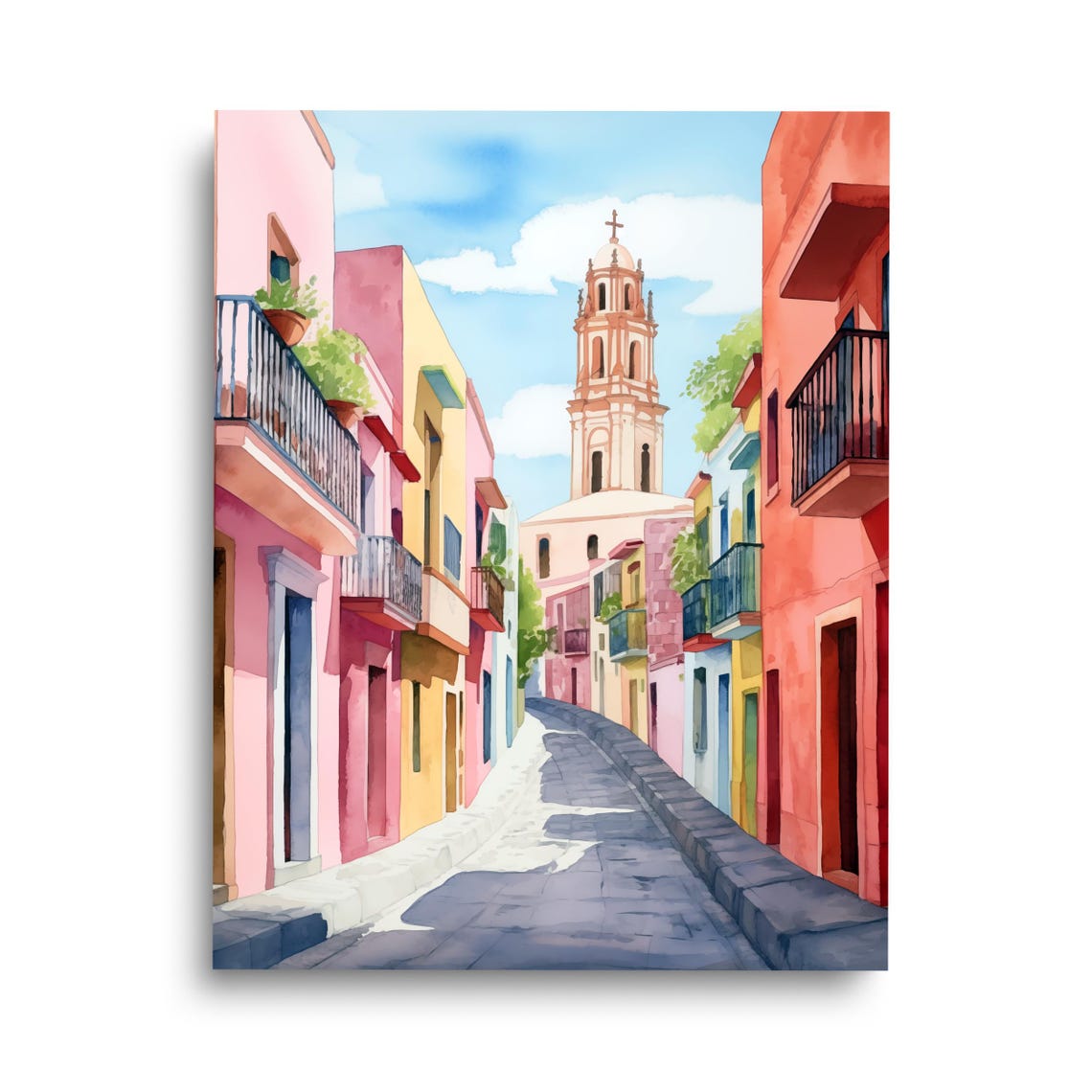 Guanajuato Mexico Colorful Street Watercolor Cityscape Poster