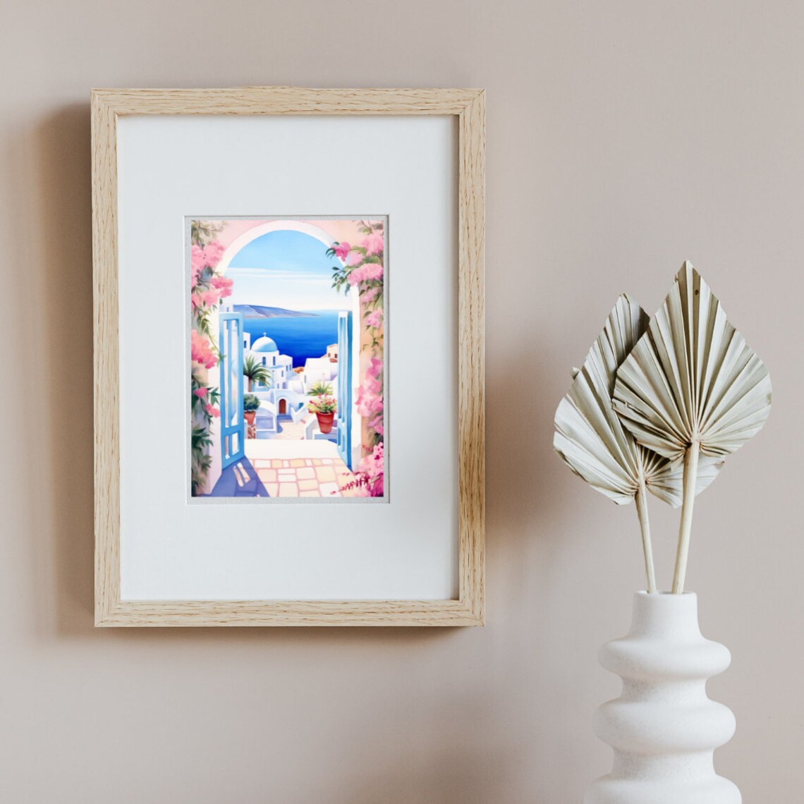 Santorini Watercolor Print, Oia Greece Travel Poster - Image 3