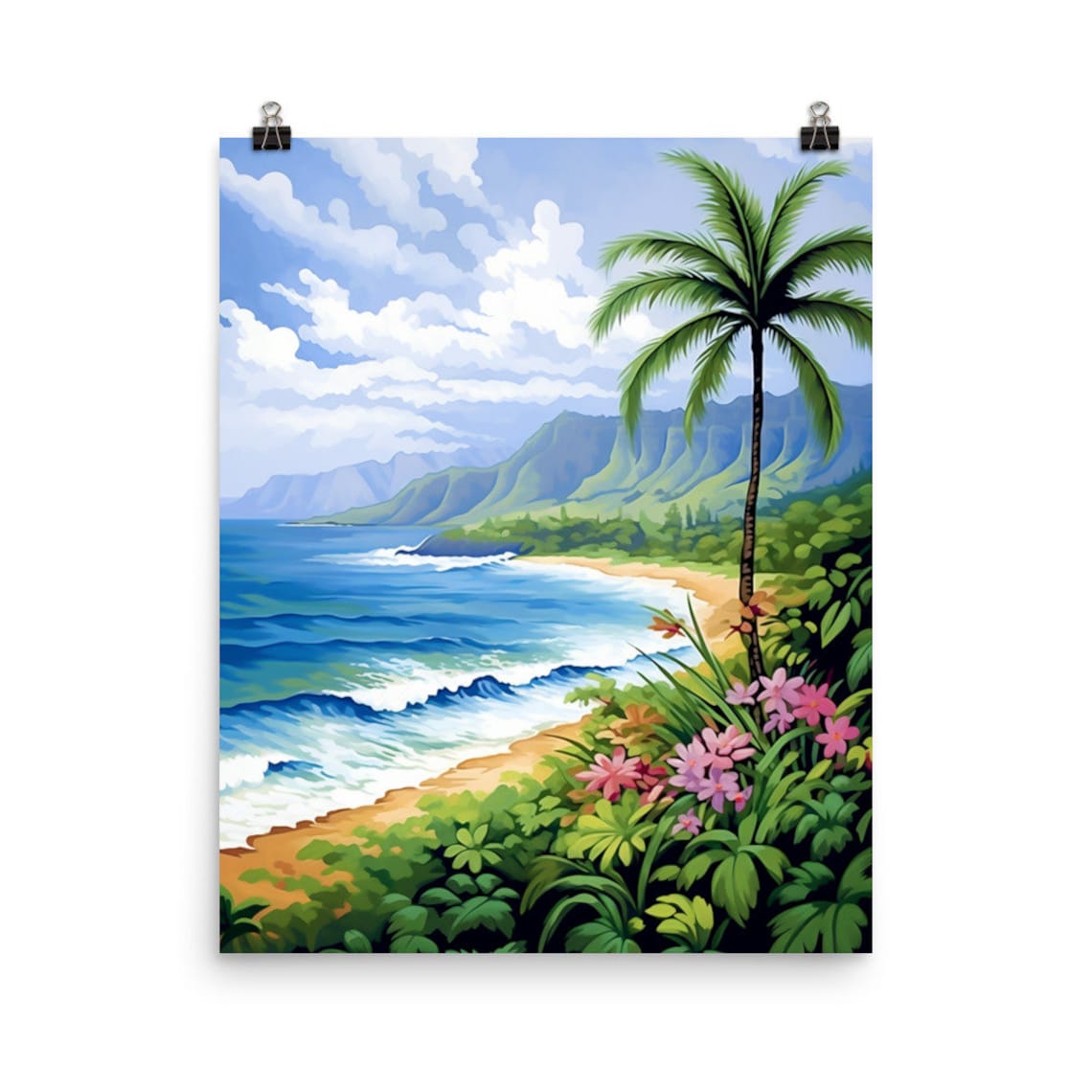 Molokai Watercolor Travel Poster, Hawaii Landscape