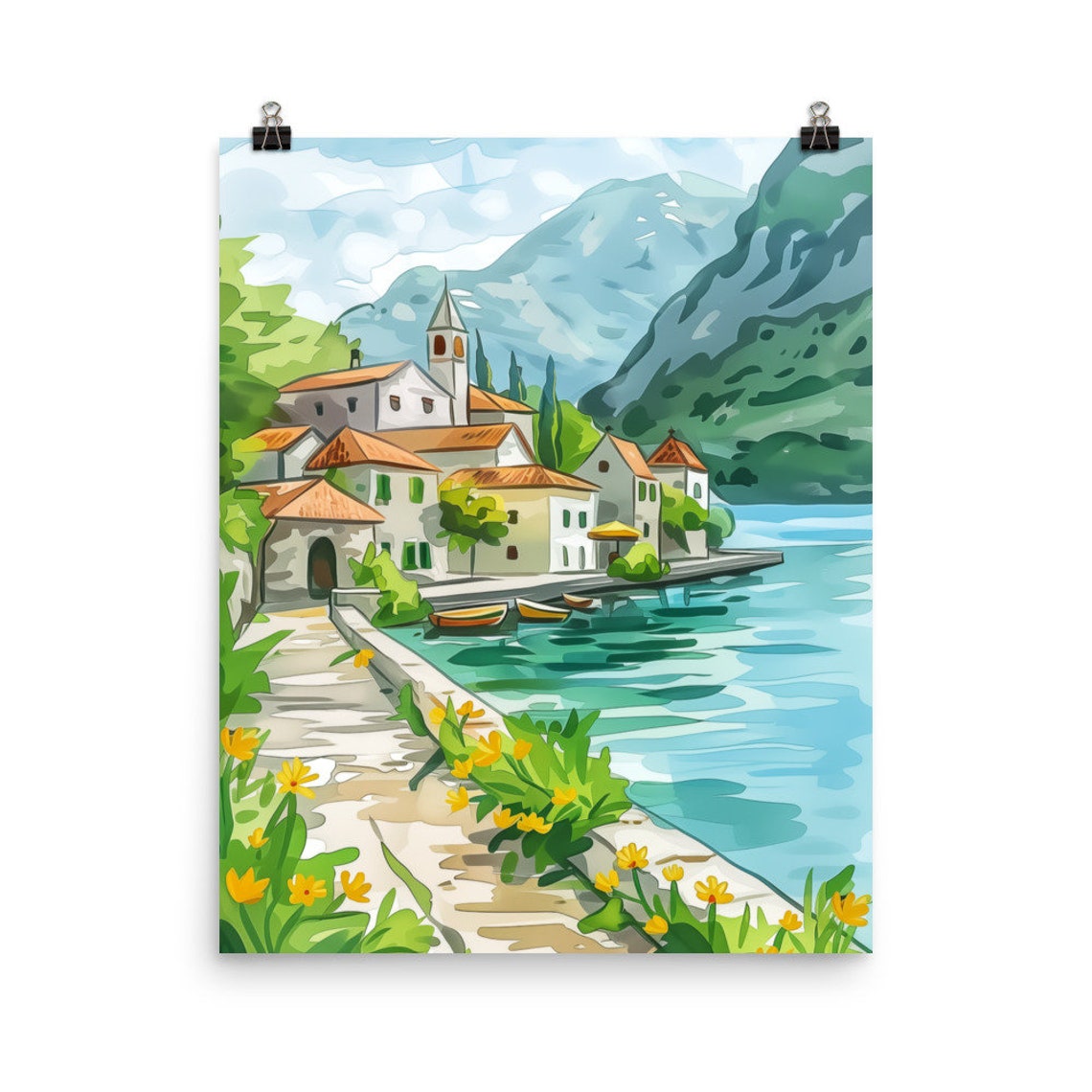 Perast Montenegro Waterfront Village and Church Tower Poster