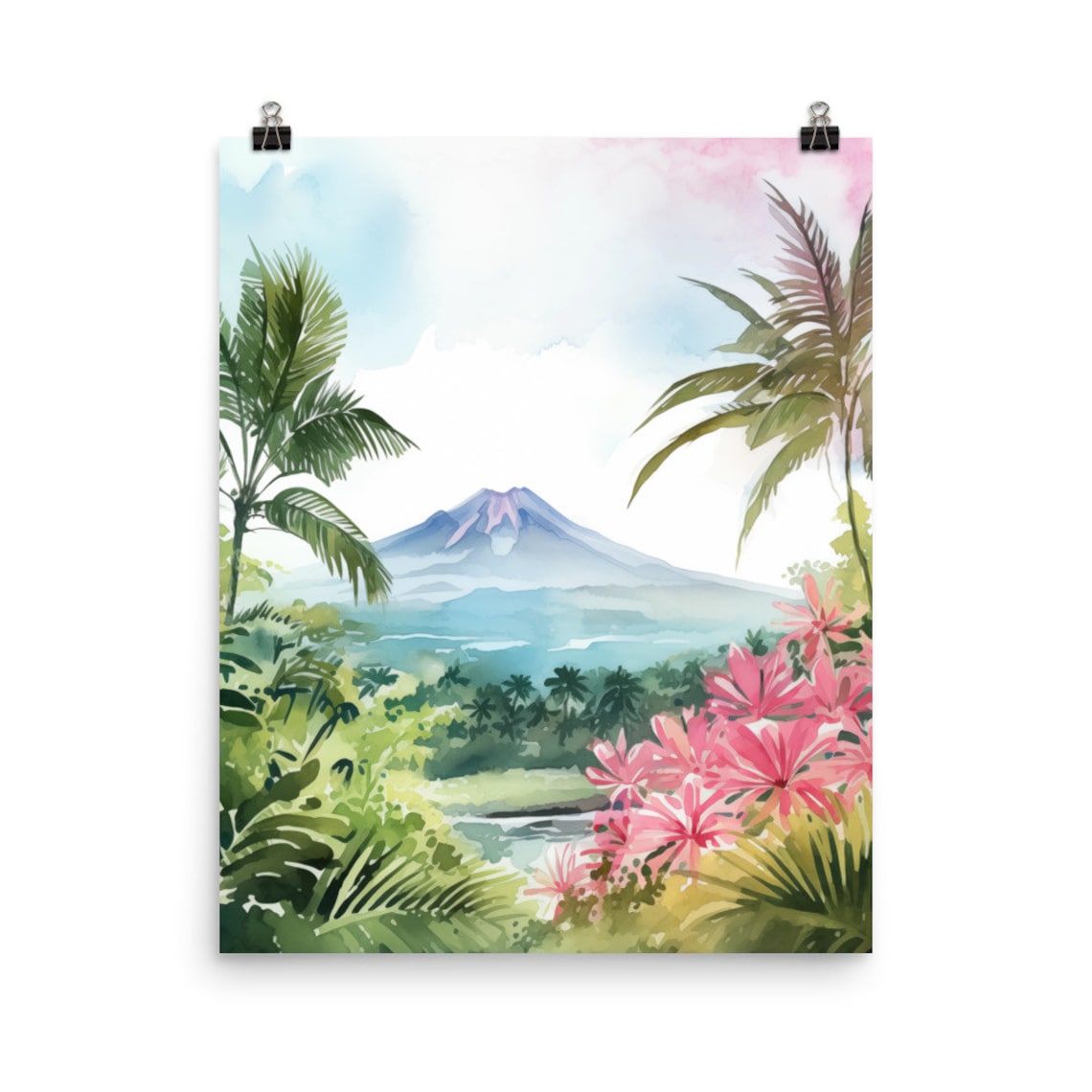 Mauna Loa Watercolor Art Print, Hawaii Travel Poster
