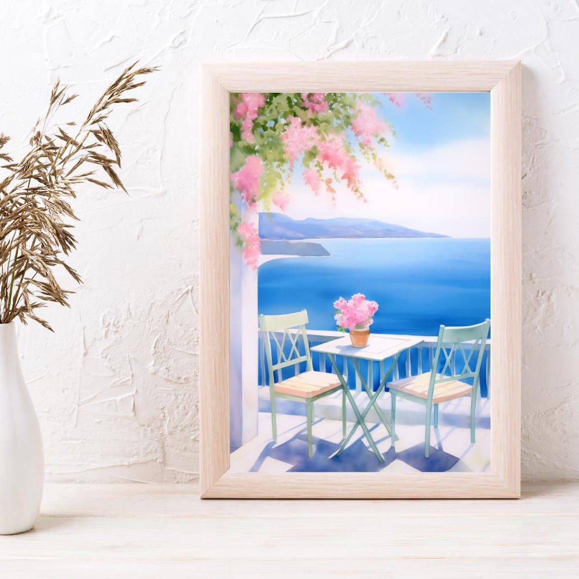 Milos Balcony Table Bougainvillea Aegean Sea View Scene Poster - Image 3