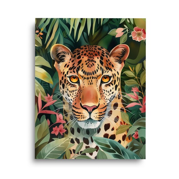 Leopard Watercolor Print Wildlife Wall Art Wild Animal Painting Big Cat Jungle Decor Tropical Nature Poster Safari Nursery