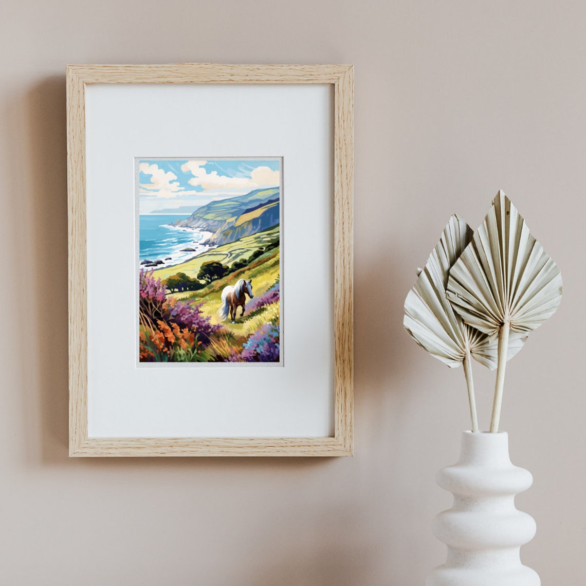 Exmoor Pony on Heather Hills Above the Wild Coastline Art Poster - Image 3