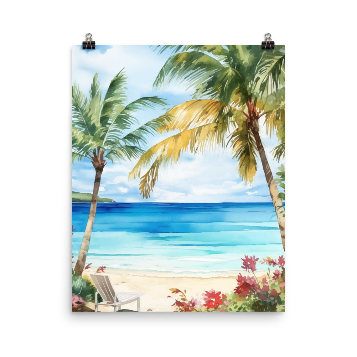 Jamaica Turquoise Beach With Palms Lounge Chair Tropical Poster