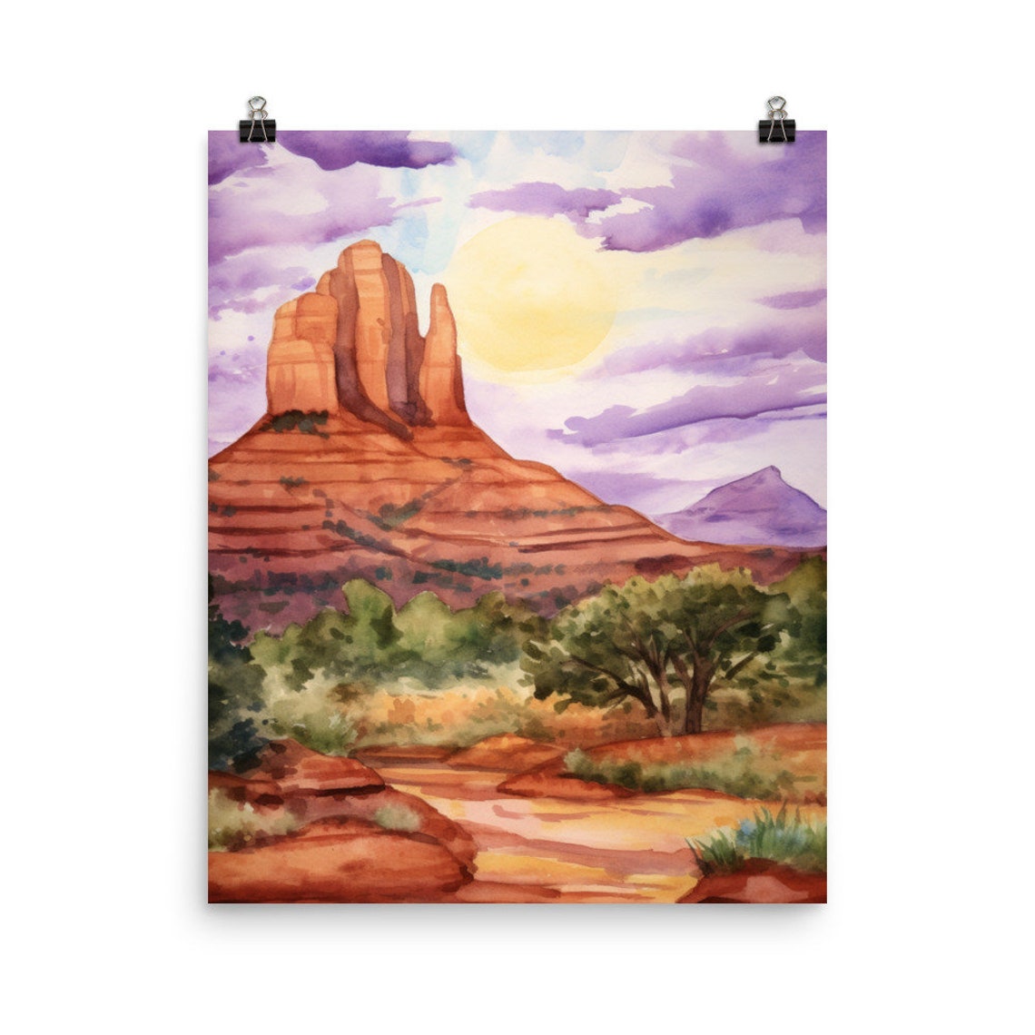 Sedona Red Rock Butte Glowing at Sunset Arizona Desert Poster