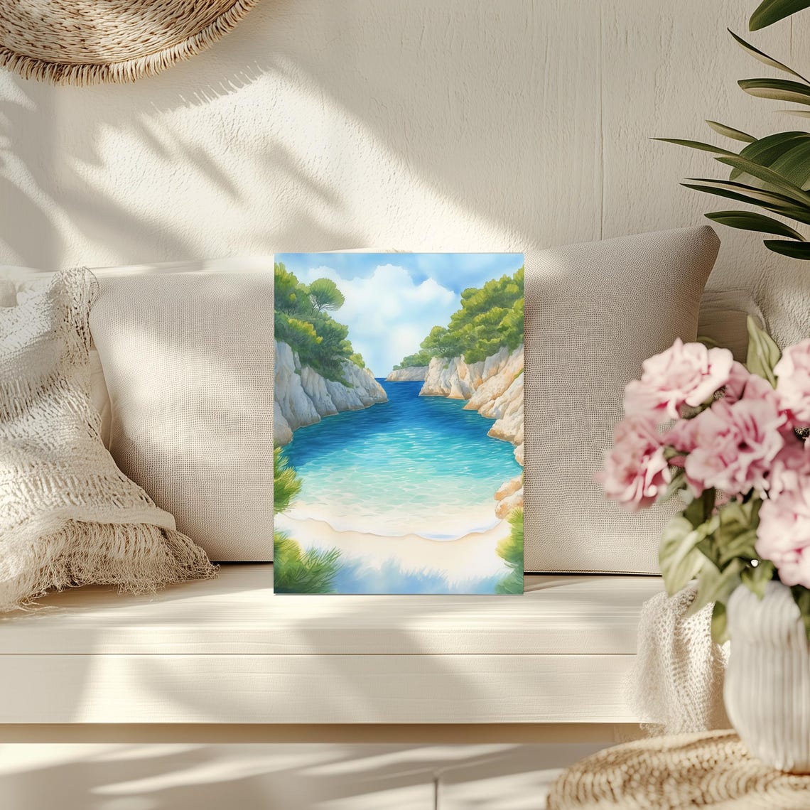 Cala Macarella Menorca Spain Turquoise Cove Beach Watercolor Poster