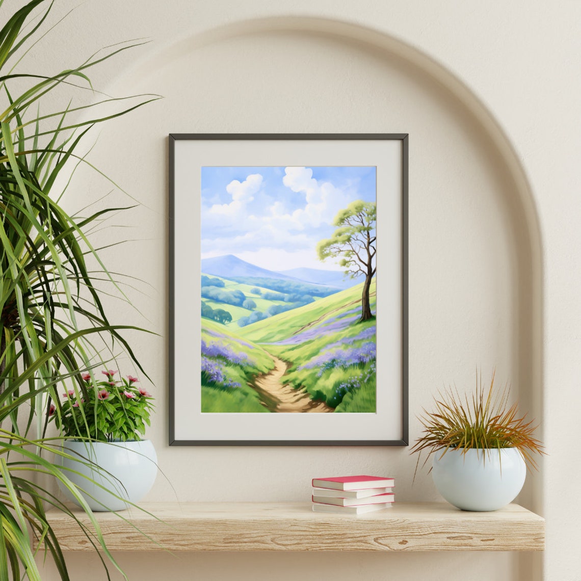 Malvern Hills Rolling Green Valleys Bluebell Watercolor Poster - Image 3