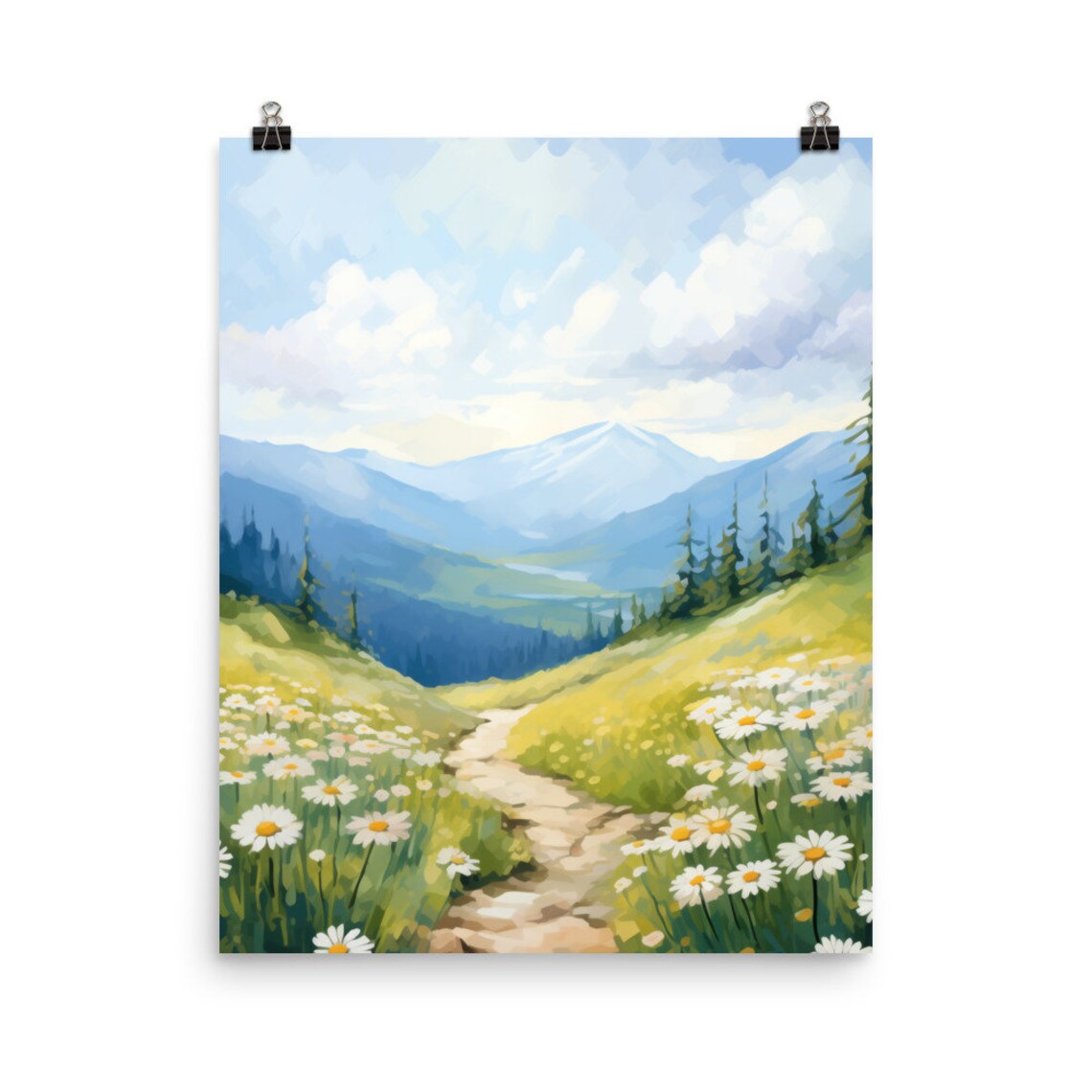White Mountains Watercolor Art Print, New Hampshire