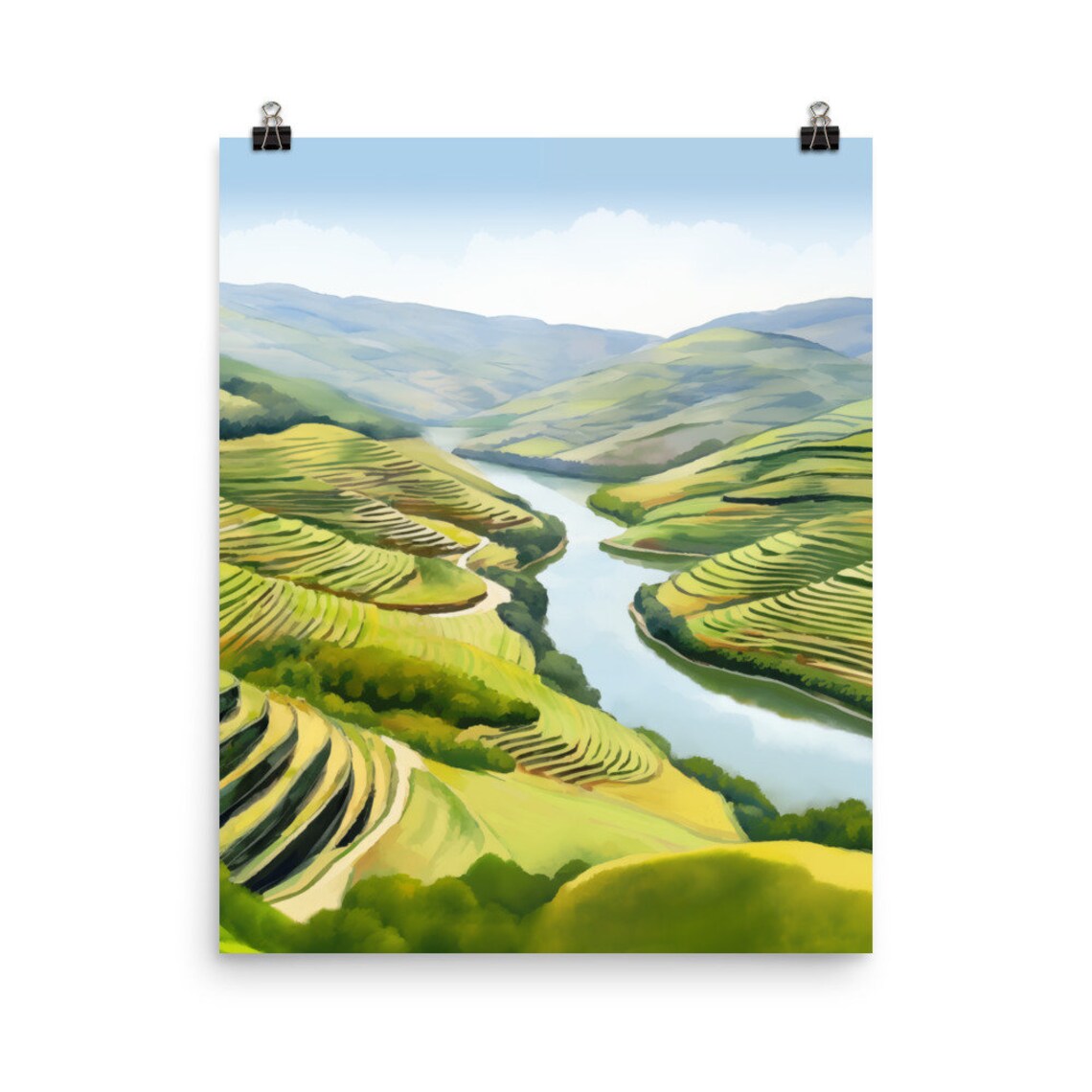 Douro Valley Watercolor Travel Poster, Portugal