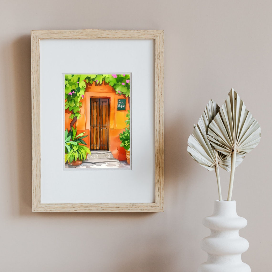 San Miguel Wooden Door With Iron Gate on an Orange Wall Poster - Image 2