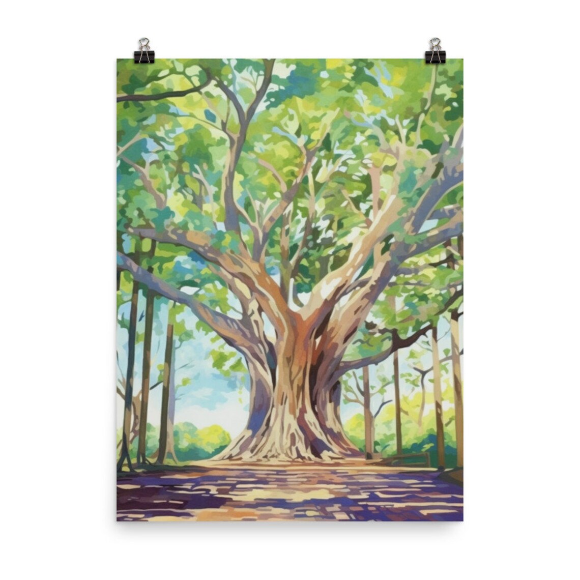 Lahaina Banyan Tree Watercolor Travel Poster, Maui