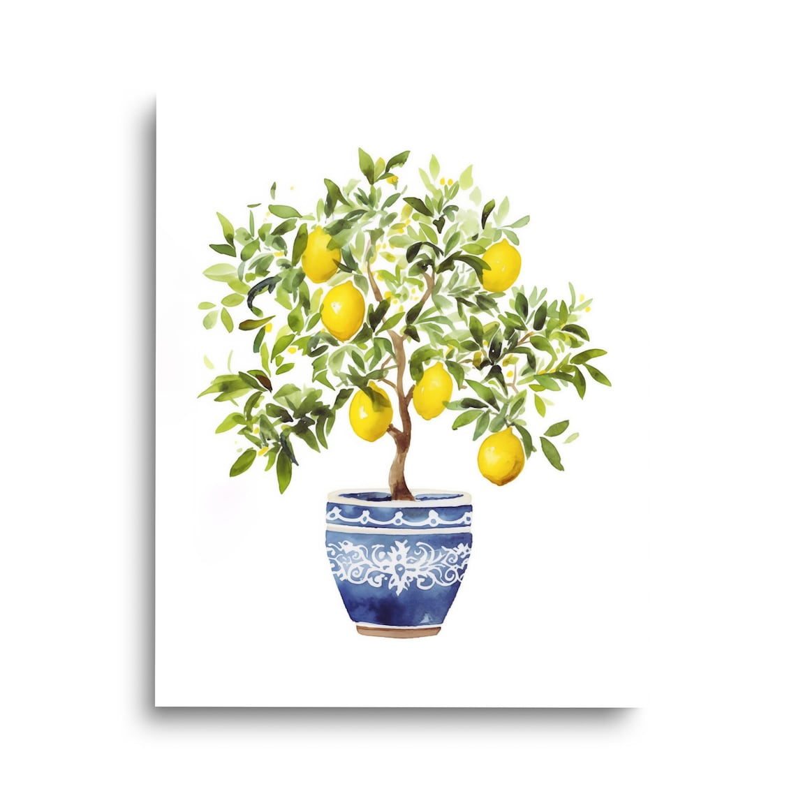 Watercolor Lemon Tree Print, Italy Farmhouse Decor