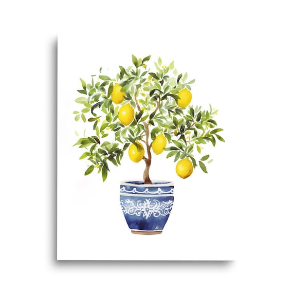 Watercolor Lemon Tree Print, Italy Farmhouse Decor