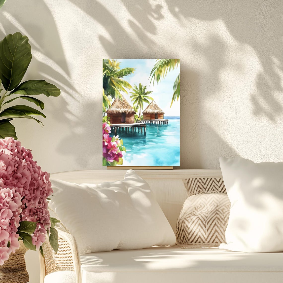 Maldives Overwater Bungalow Watercolor Tropical Island Poster