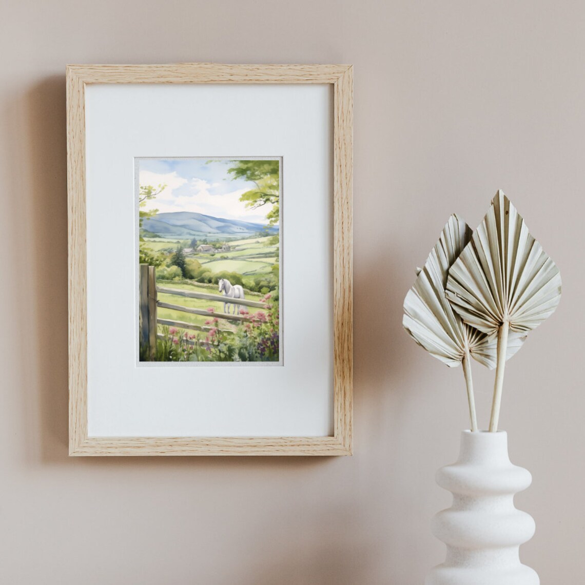 English Countryside White Horse Behind Rustic Wooden Fence Poster - Image 2