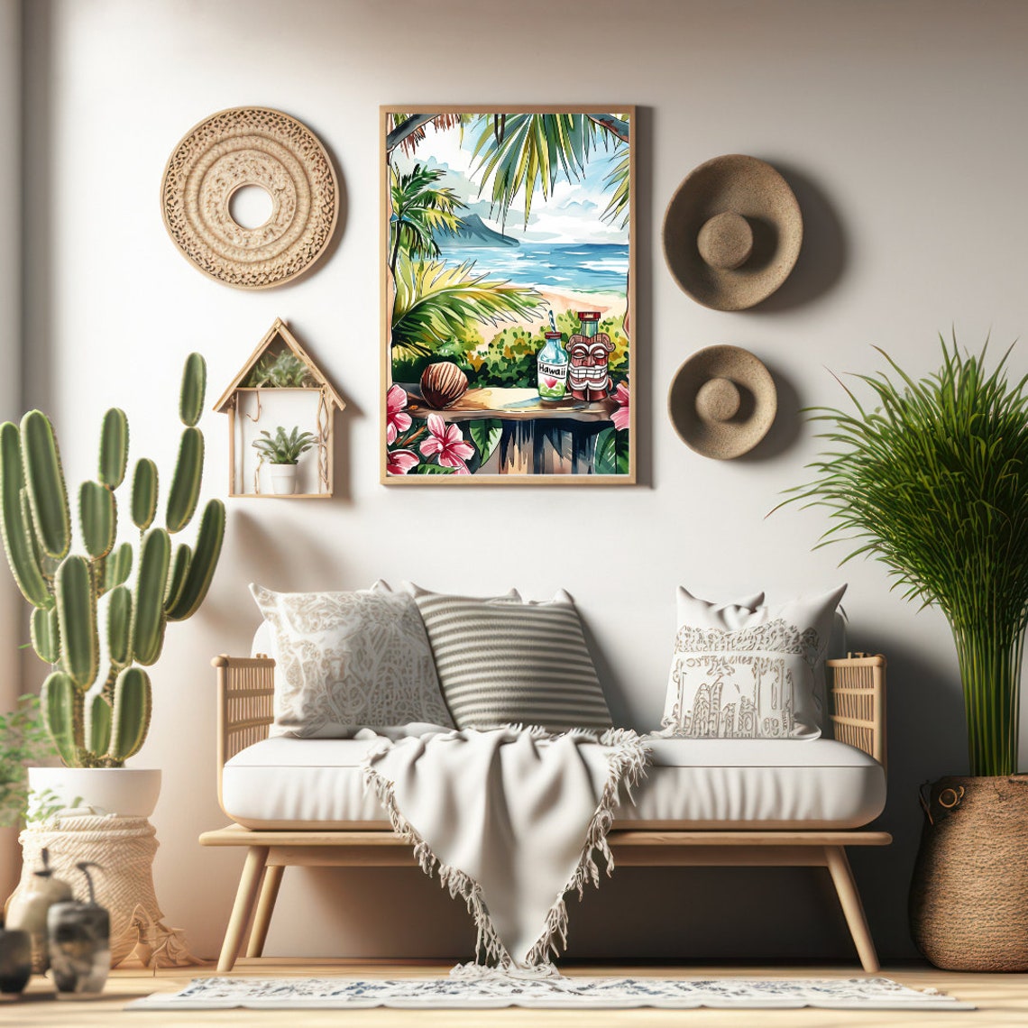 Hawaiian Tiki Bar Tropical Beach View Watercolor Hawaii Poster - Image 2