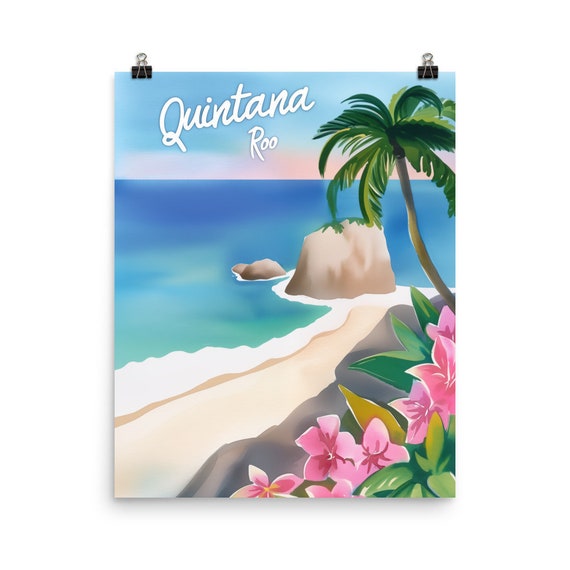 Quintana Roo Watercolor Print Mexico Travel Gift Mexican Wall Art Tropical Beach Decor Coastal Landscape Tulum Caribbean Sea