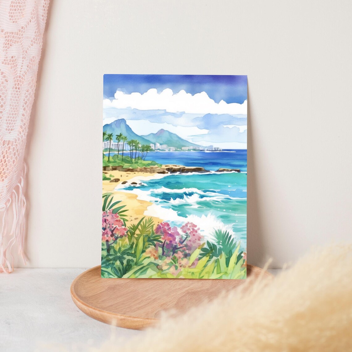 Maui Watercolor Travel Poster, Hawaiian Coastal Landscape - Image 2