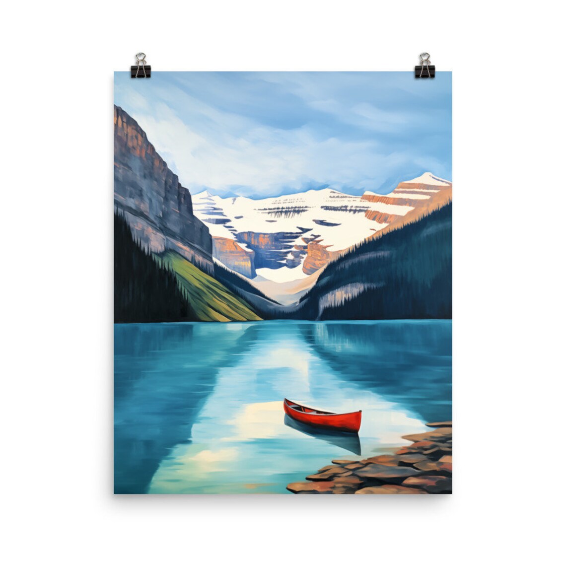 Lake Louise Watercolor Travel Poster, Banff Rockies