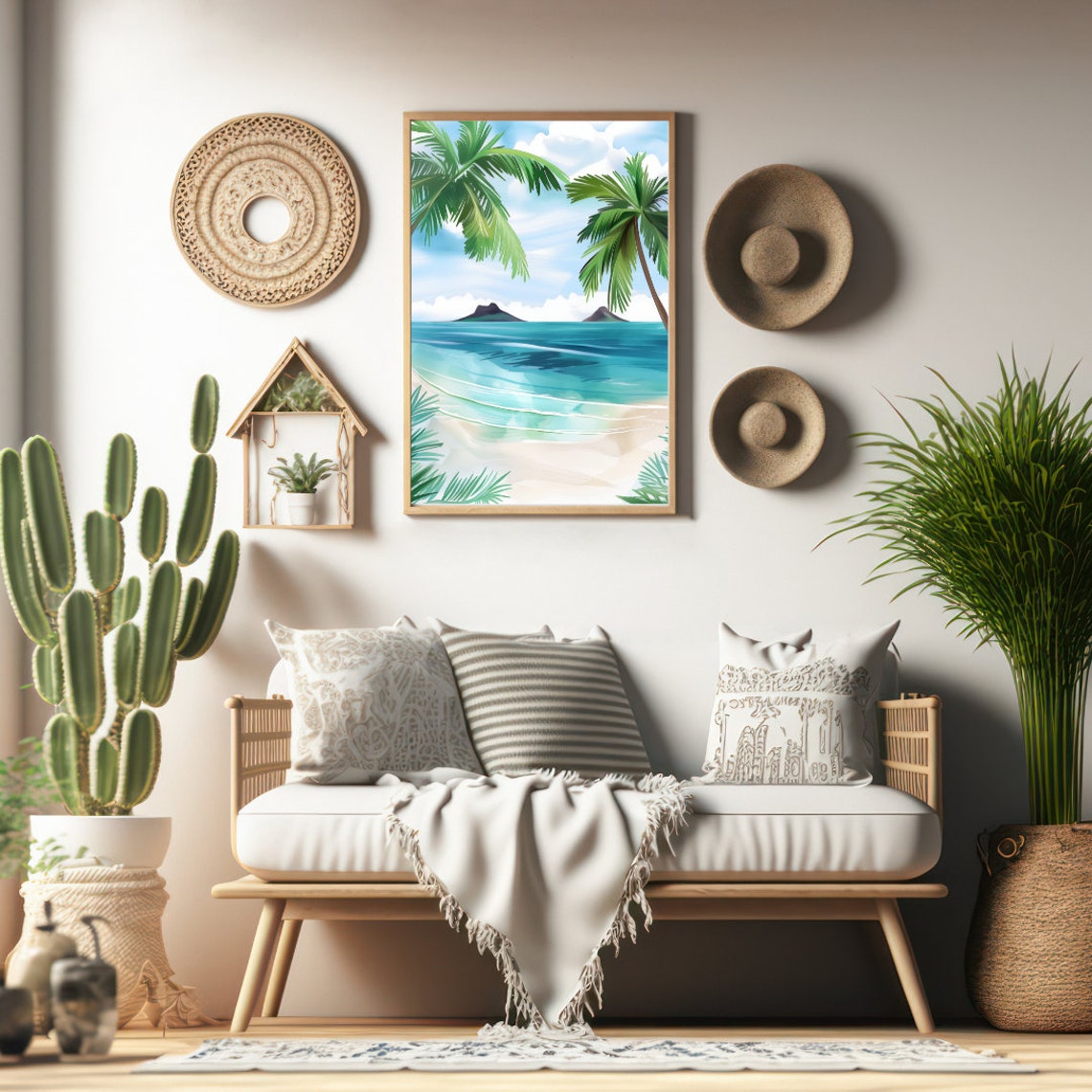Lanikai Beach Turquoise Water Framed by Palm Trees Oahu Poster - Image 2
