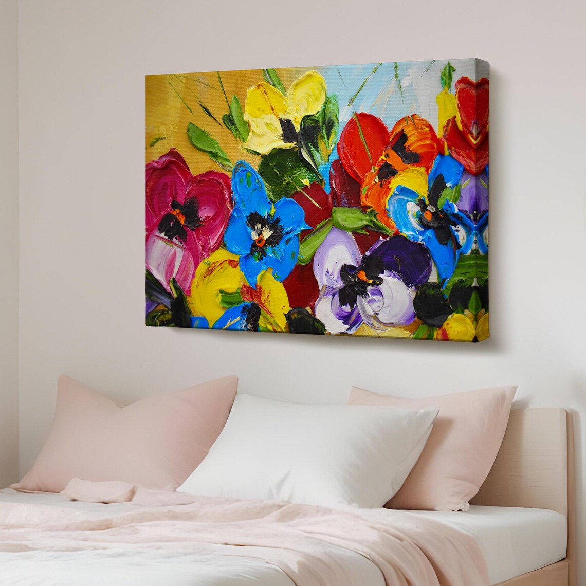 Bright Colorful Pansy Flowers Impasto Oil Painting Floral Poster