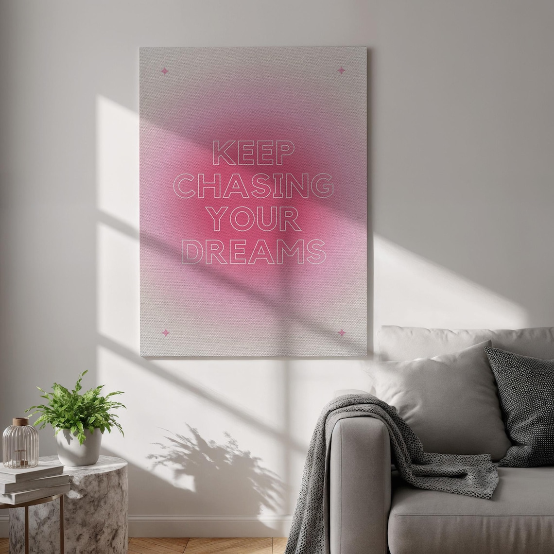 Keep Chasing Your Dreams Pink Aura Gradient Inspirational Quote Decor Poster