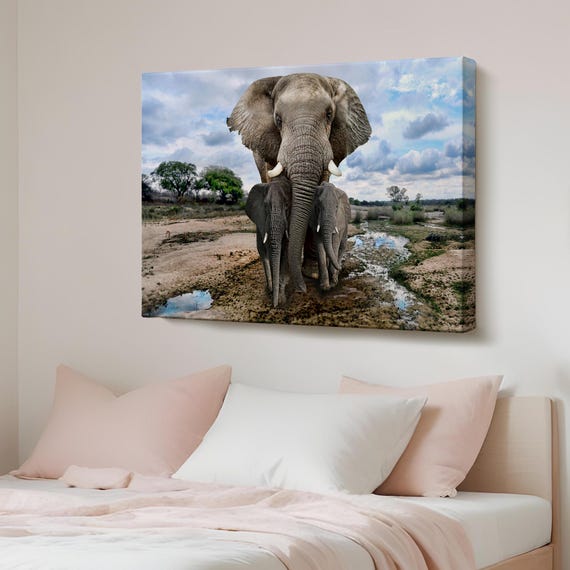 Elephant And Calves Decorative Canvas Painting Large Wall Art Decor Gift For Nature Enthusiasts Animal