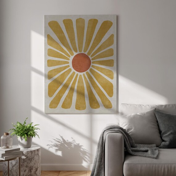 Warm Retro Boho Sun Mustard Yellow Sunburst Minimalist Wall Art