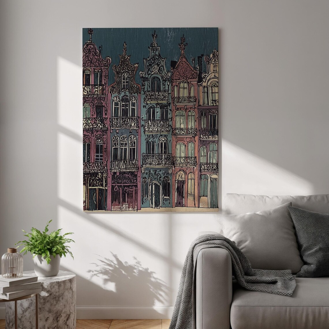 European Historic Townhouse Facades Vintage Architecture Art Poster