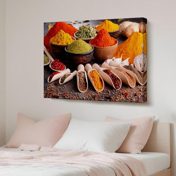Spice Bowls and Wooden Scoops Colorful Kitchen Food Photo Poster