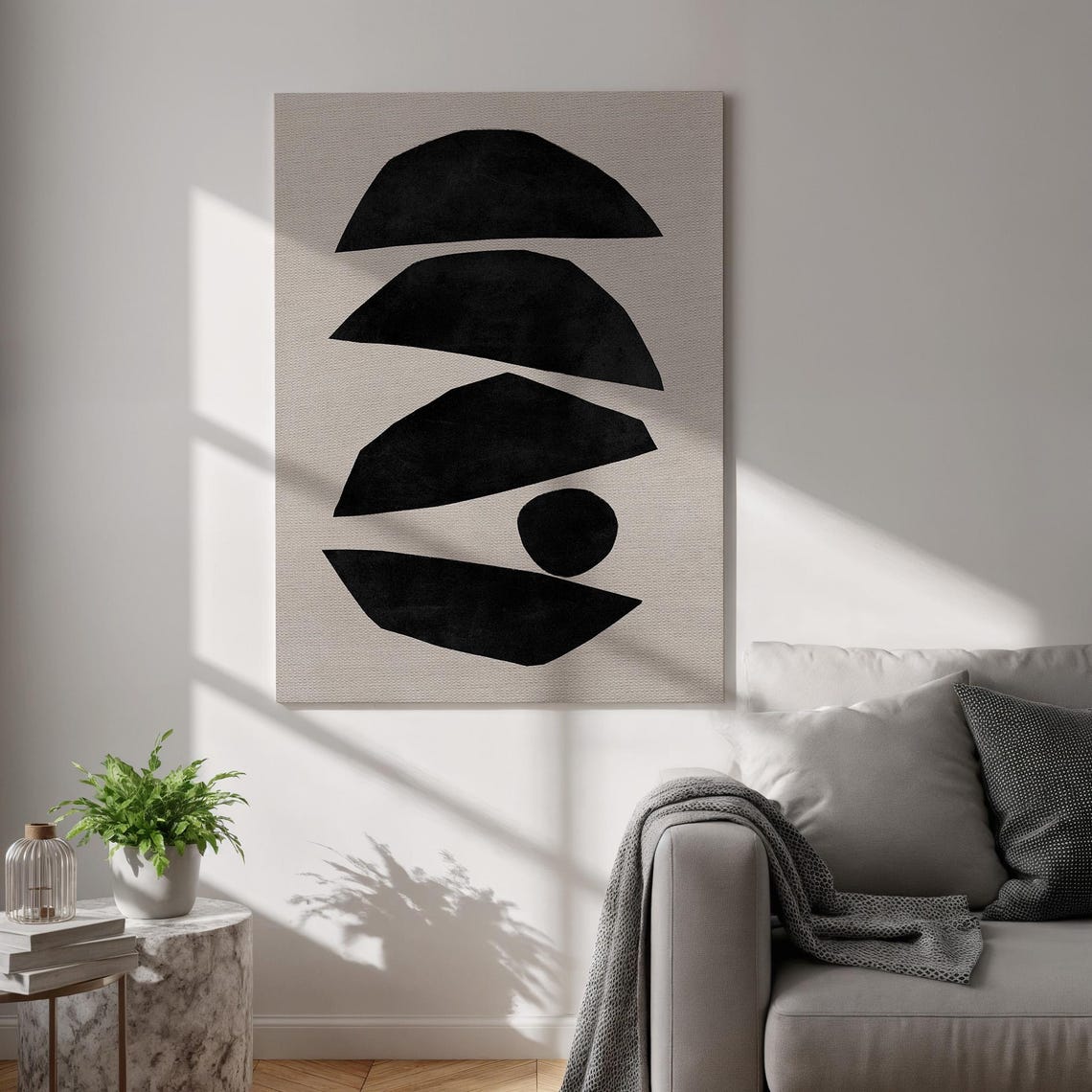 Bold Black Curved Graphic Shapes Minimal Modern Abstract Canvas Poster