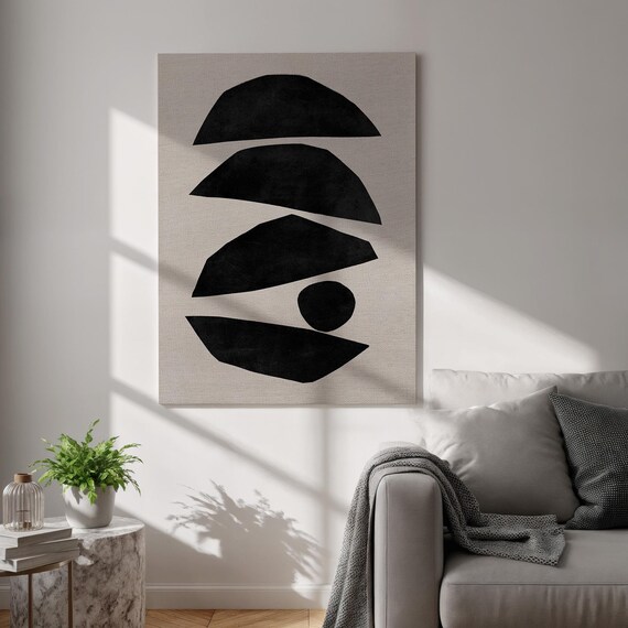 Bold Black Curved Graphic Shapes Minimal Modern Abstract Canvas Poster