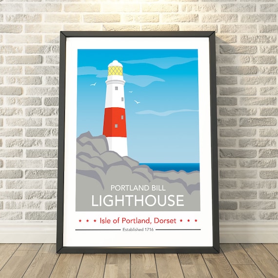 Portland Bill Lighthouse Dorset Coastal Vintage Travel Poster Art