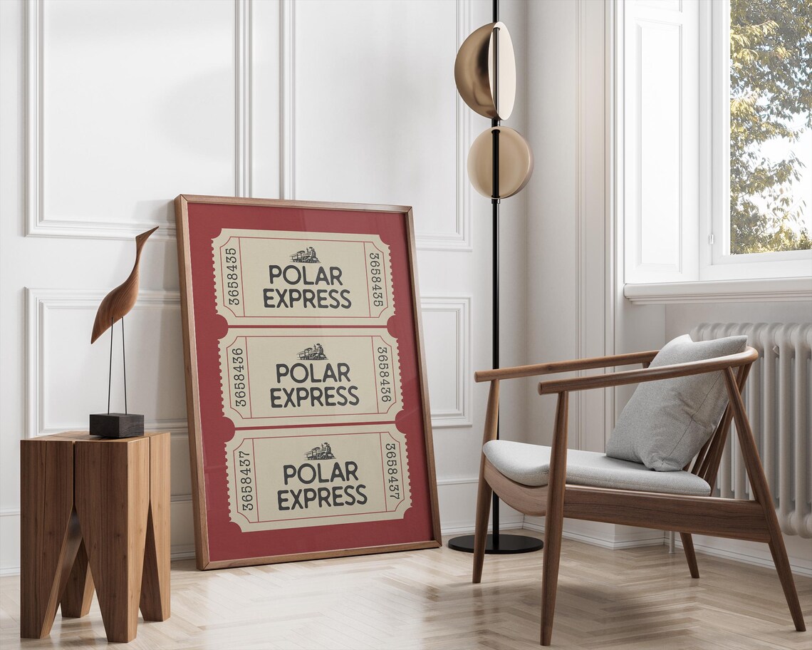Polar Express Ticket Vintage Sage Green Christmas Train Art Poster - Image 2