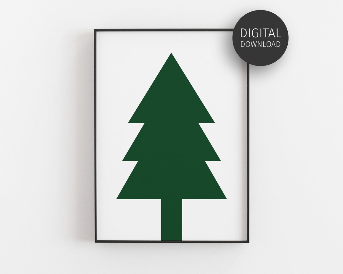 Minimalist Geometric Green Christmas Tree Modern Holiday Art Poster