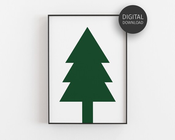 Green Christmas Tree Print Geometric Christmas Art Modern Holiday Decor Green Pine Tree Shape Wall Art Minimalist Xmas Poster