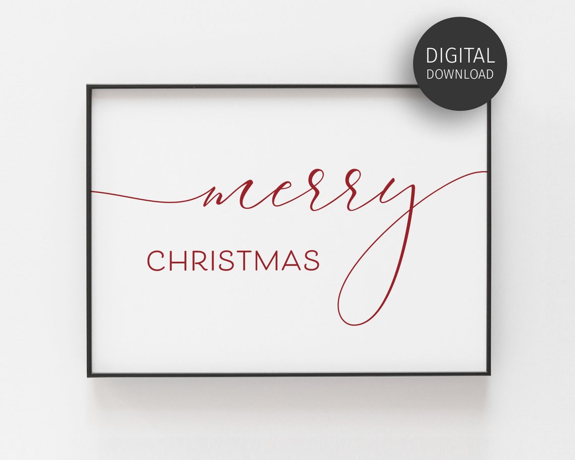 Merry Christmas Red Script Print Elegant Holiday Home Decor Gift