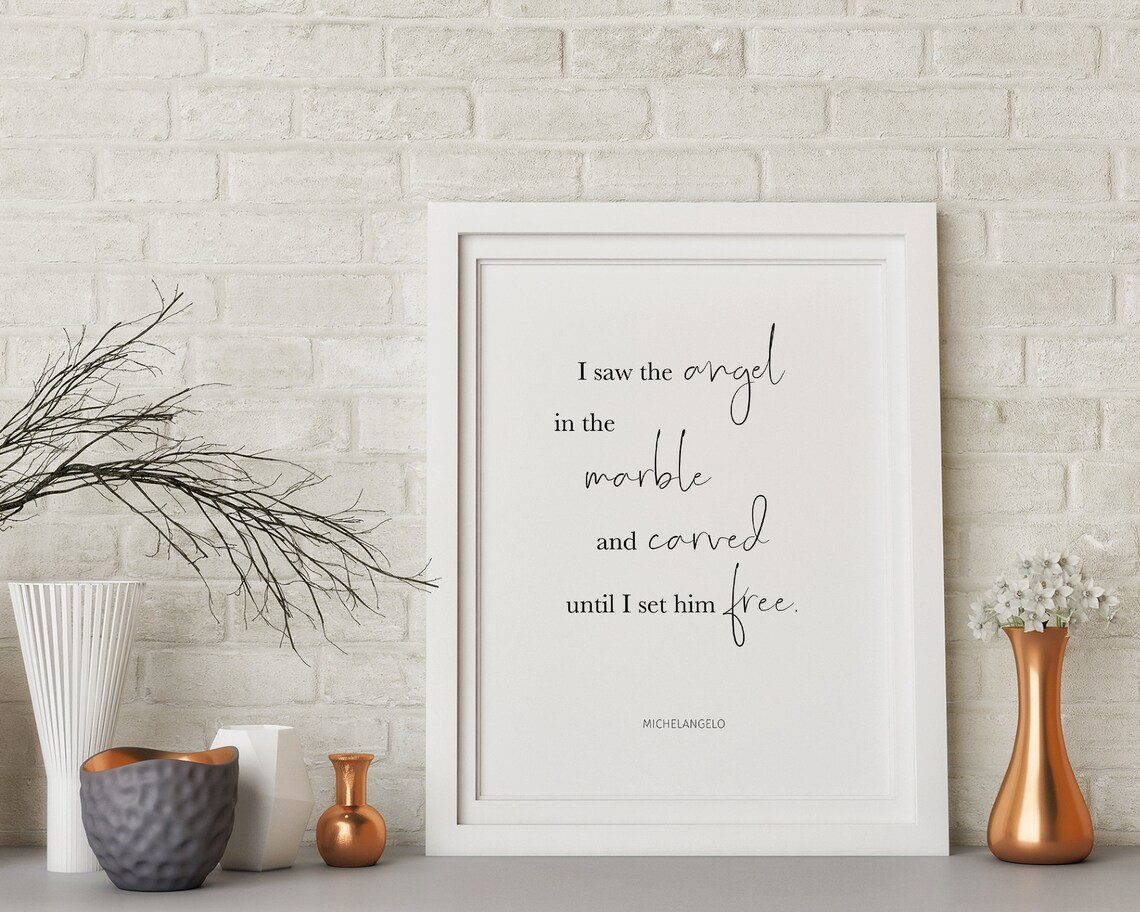 Michelangelo I Saw The Angel In Marble Sculpture Quote Art Poster - Image 2