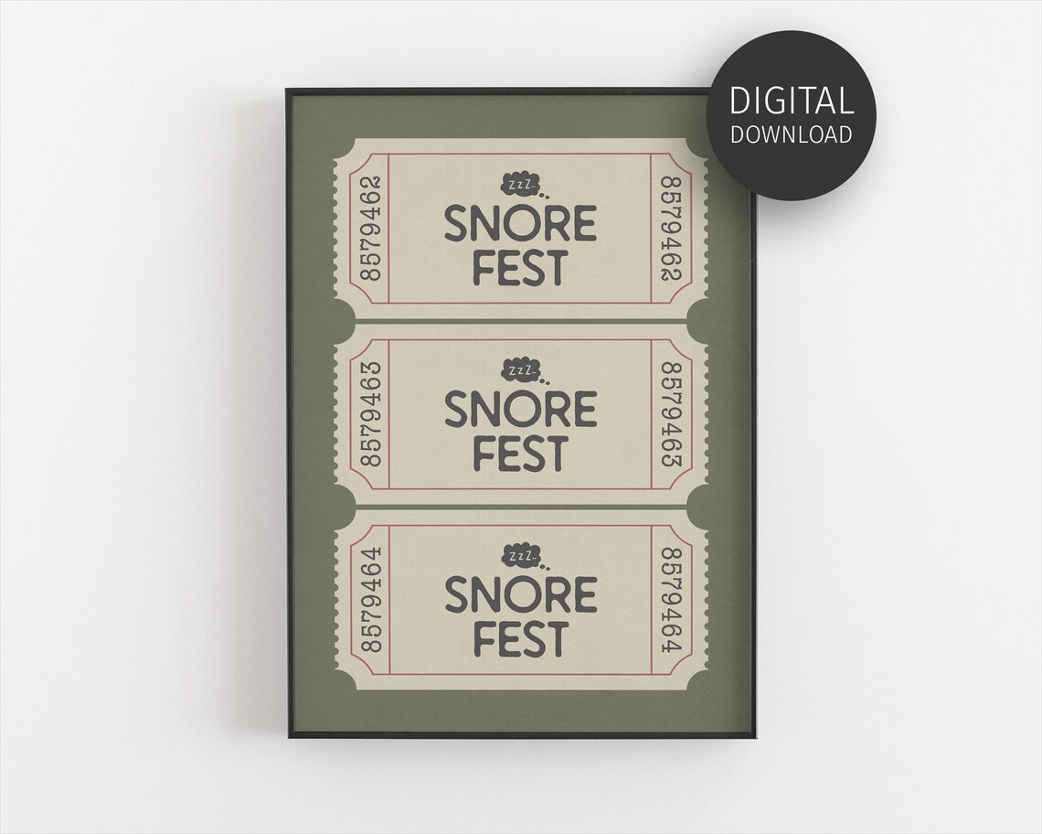 Snore Fest Retro Ticket Stubs Funny Cozy Olive Bedroom Poster