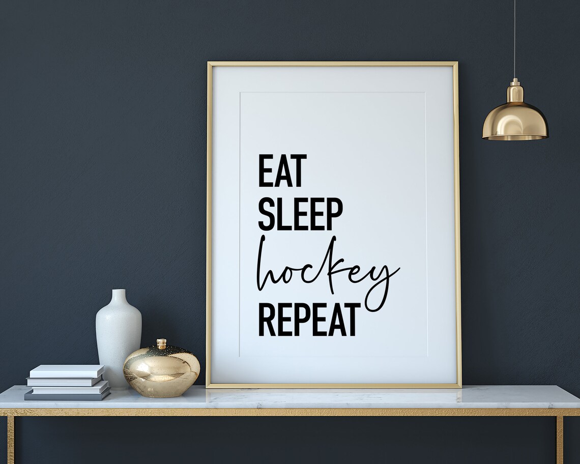 Eat Sleep Hockey Repeat Bold Black Typography Sports Wall Art - Image 3
