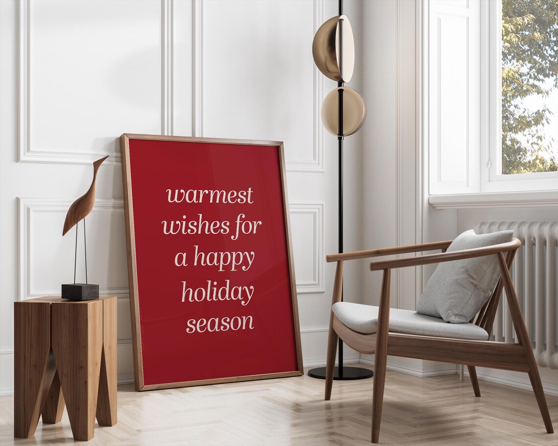 Warmest Wishes For A Happy Holiday Season Red Christmas Quote Poster - Image 3