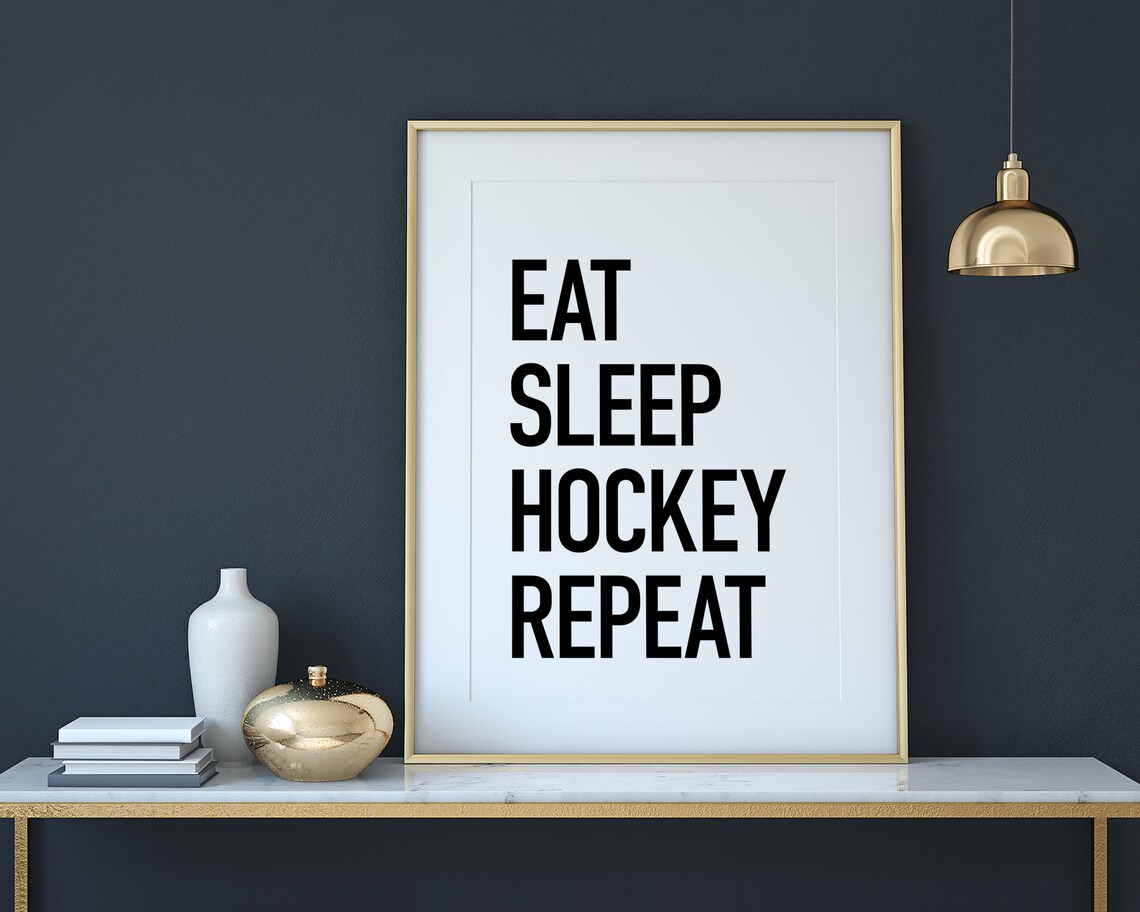 Eat Sleep Hockey Repeat Typography Hockey Art Print - Image 3