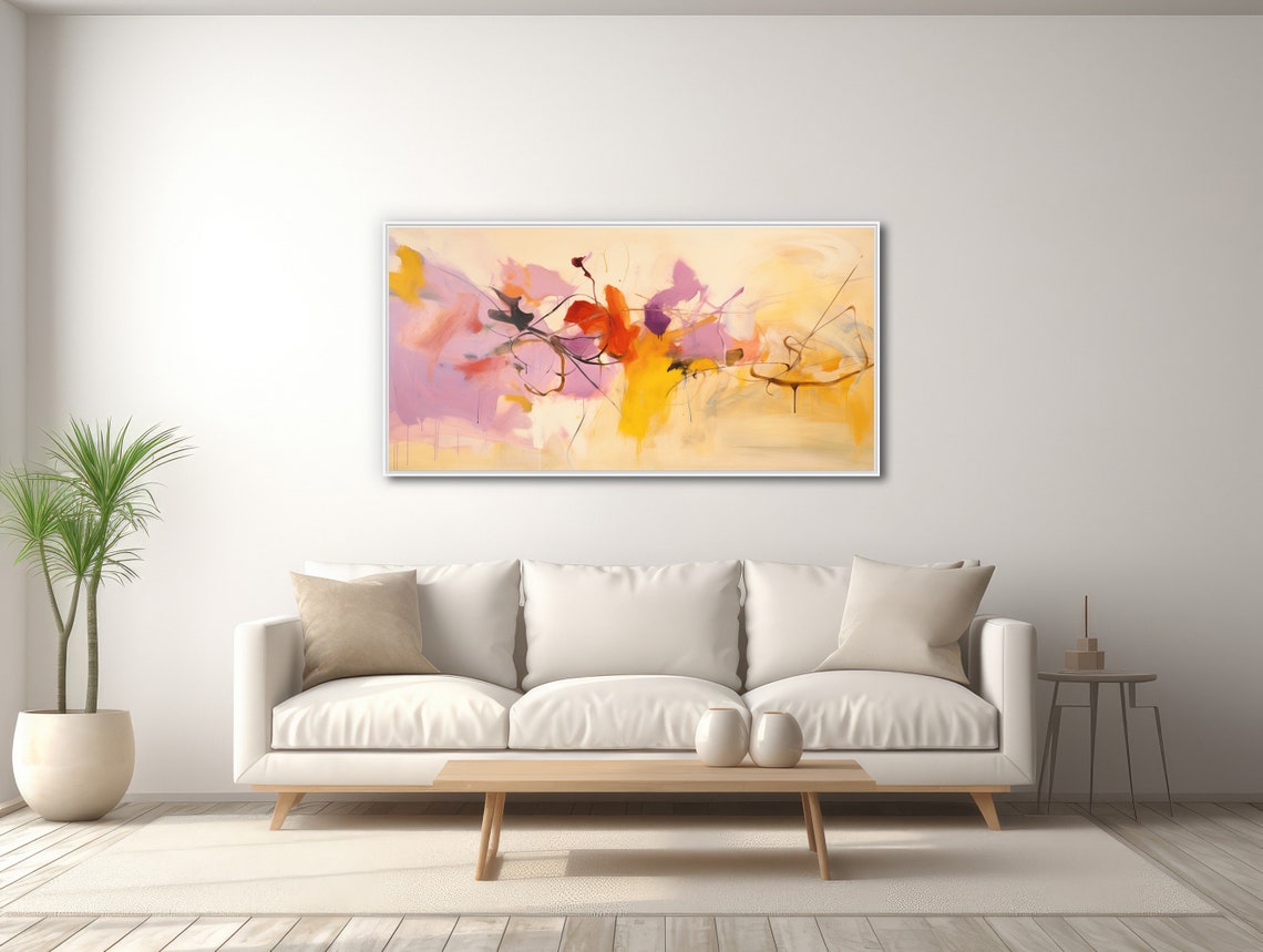 Panoramic Loose Purple Red Yellow Gestural Floral Art Poster - Image 3