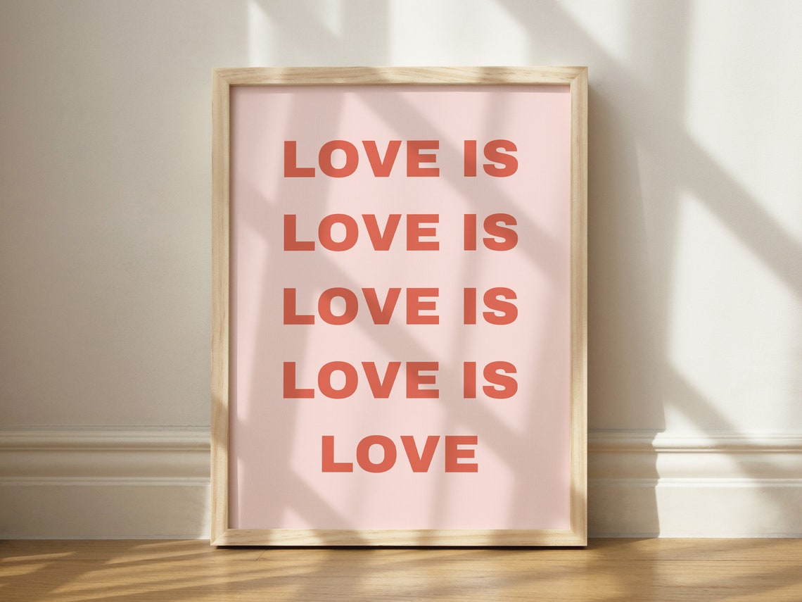 Love Is Love Bold Red Typography Pink Minimalist Quote Poster