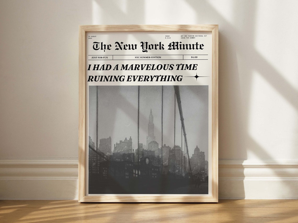 The New York Minute Newspaper Skyline Funny Quote Wall Poster