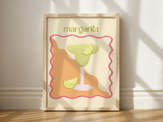 Margarita Cocktail Illustration Retro Bar Cart Kitchen Decor Poster
