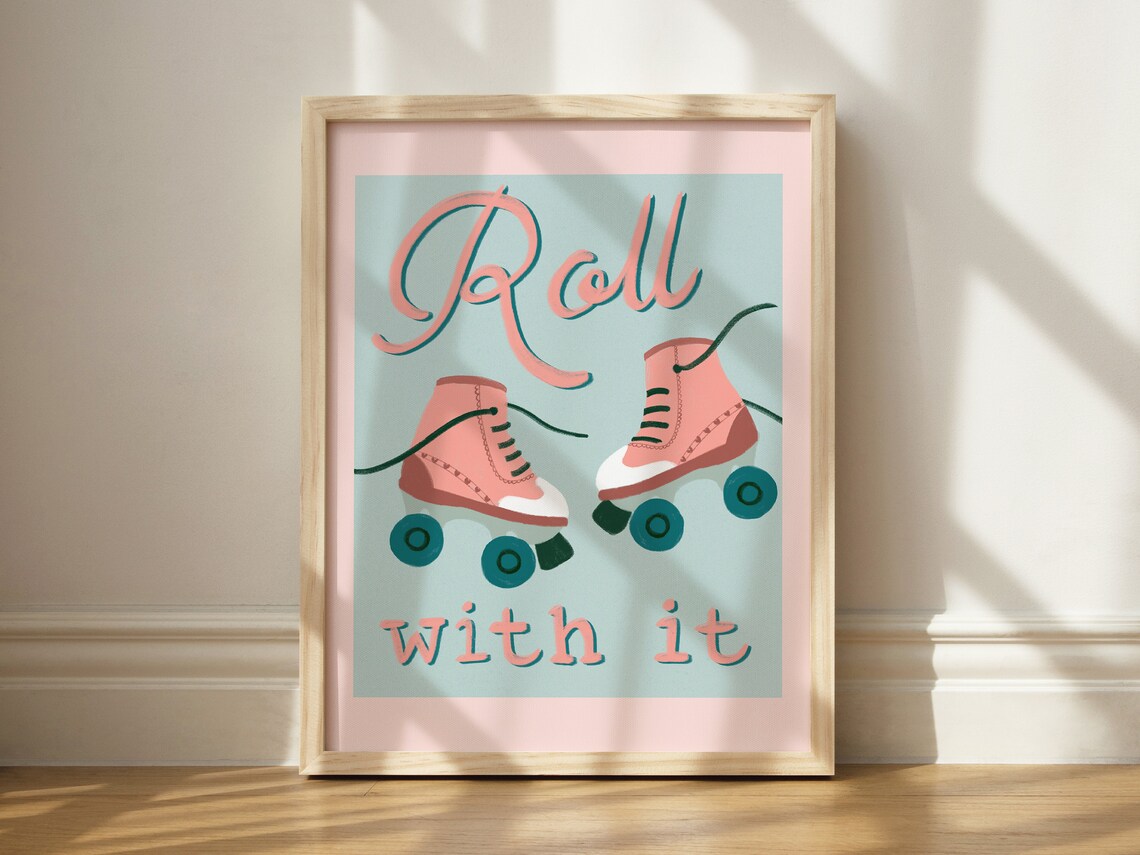 Roll With It Roller Skate Art Print, Party Decor