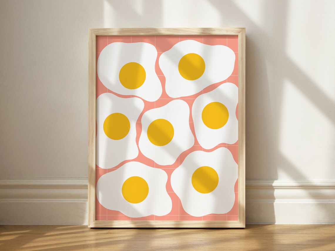Fried Eggs Art Print, Quirky Kitchen Decor